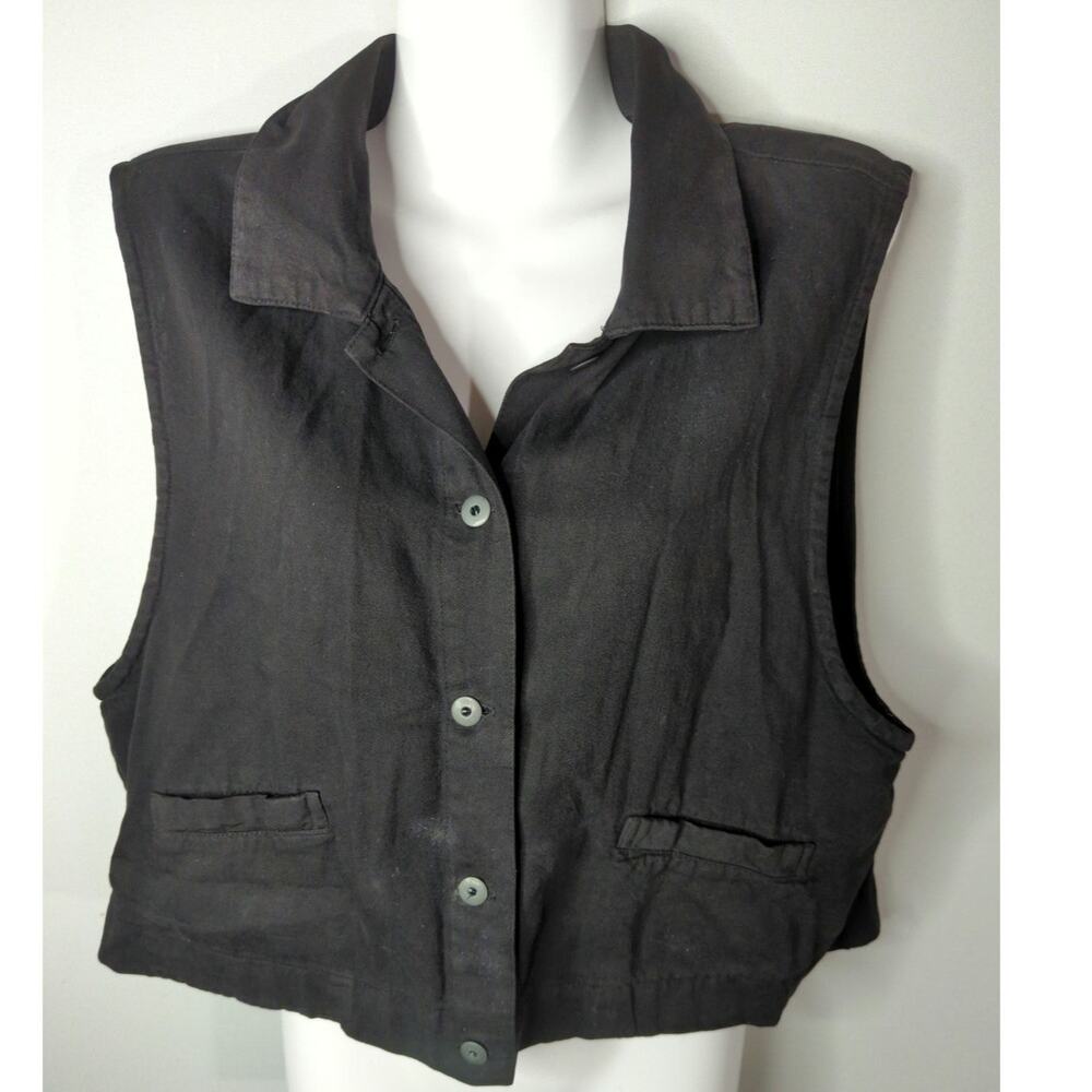 Eileen Fisher Black Tencel Cotton Blend Collared Cropped Tank‎ Size M